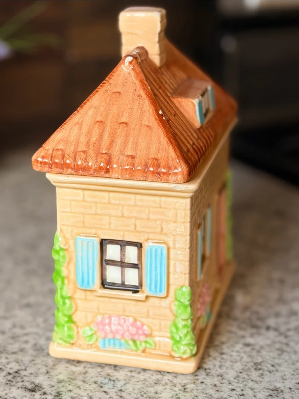 Vintage Ceramic Cottage Cookie Jar With Lid - Pastel Detail by Lefton China